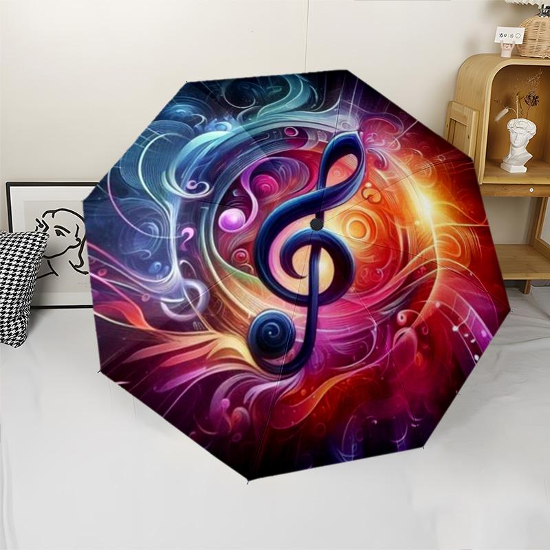 

Colorful Gradient Musical Note Windproof Umbrella, Psychedelic Music Art Portable Umbrella