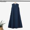 ZANZEA Womens Round Neck Sleeveless Casual Long Tank Dress