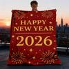 1pc New Year 2026 Outdoor Flannel Blanket Soft All Season Polyester Throw , Perfect for Picnics & Travel , Picnic Accessory