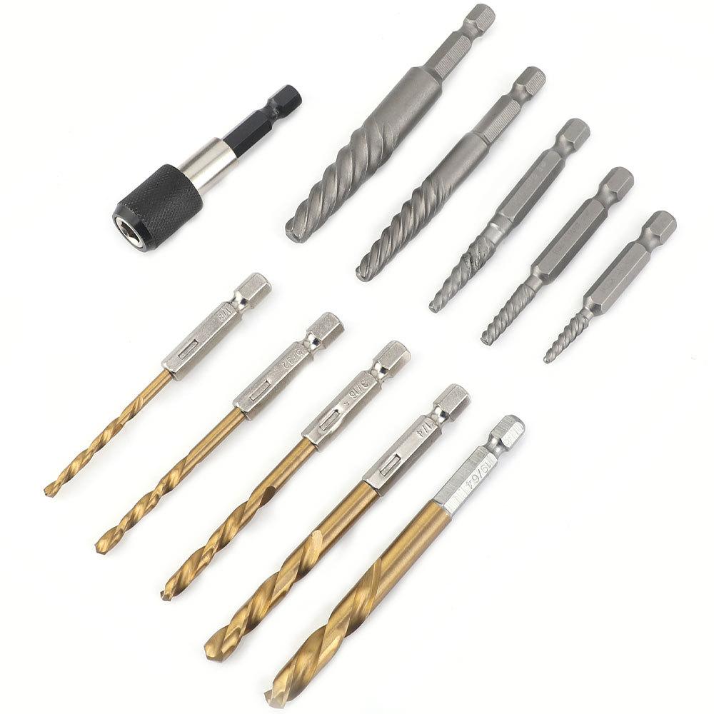 

11 шт. Набор сверл по металлу для извлечения винтов, экстрактор поврежденных винтов, деревообрабатывающие инструменты, экстрактор сломанных болтов для водопроводных труб чёрный