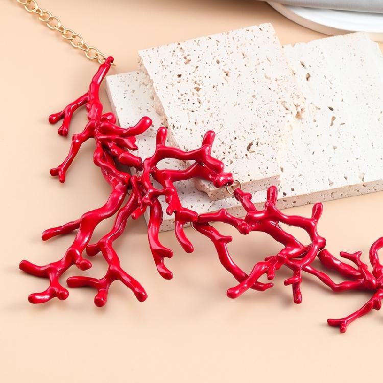 Bohemian Style Red Coral Necklace Female Temperament Niche Collarbone Chain