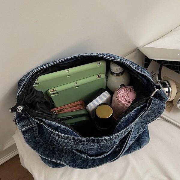 Schoolbag new Korean version denim bag large capacity underarm bucket bag trendy versatile simple commuter denim shoulder bag
