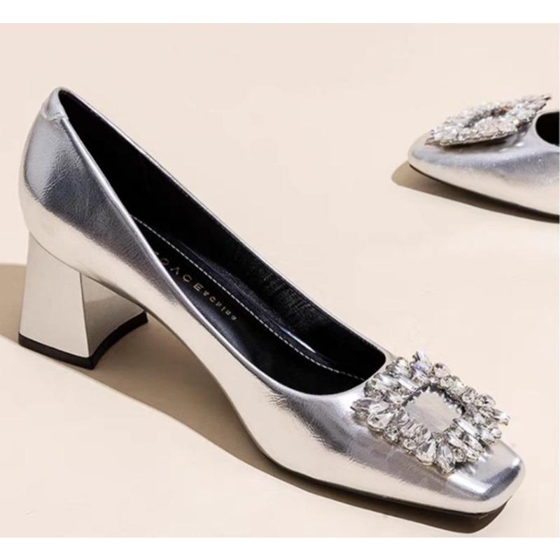 Fashion New Style Women's Summer Heels Women Sandals Luxury Crystal Mid Party Shoes Chunky Slingback Slippers Designer Sexy Pumps Fad