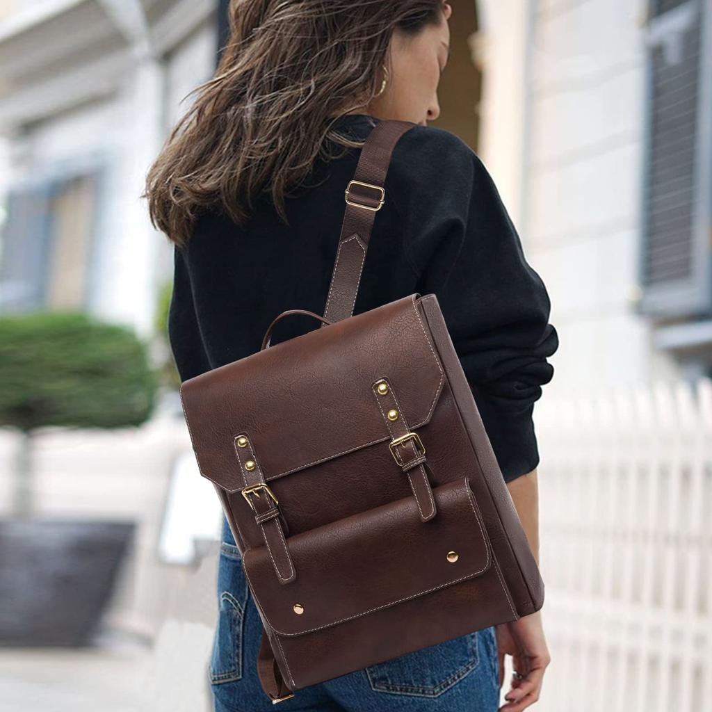 NICOLE DORIS Retro School Large PU Perfect for Coffee & Women's Backpack, Style, Bag, Stylish, Capacity, Leather, Lightweight, Waterproof, School,