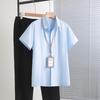 Women's Plus Size Dark Striped Short Sleeve Shirt: Professional Summer Workwear