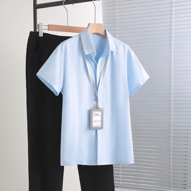 Women's Plus Size Dark Striped Short Sleeve Shirt: Professional Summer Workwear