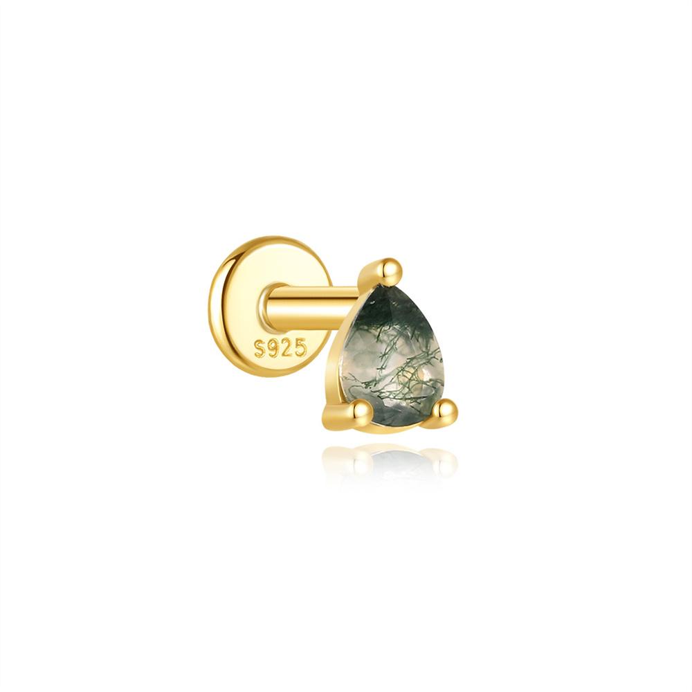 CANNER 1PC Natural Water Grass Horse Eye Zircon 925 Silver Piercing Earrings For Women Ins Simple Green Moss Earring