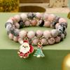 European & American Natural Stone Beaded Santa Claus Bracelet - Elastic Christmas Ornament for Women, Ideal Holiday Gift