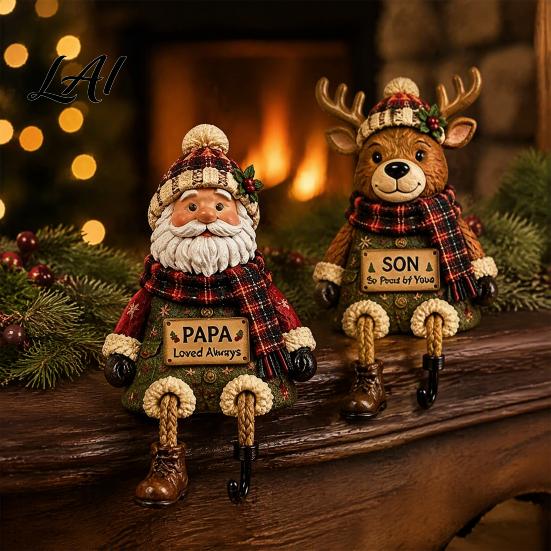 Holiday Decoration Mantel Resin Stocking Holder, Ornament Christmas Sitting Leg Hook, Hanging Figurine Festive