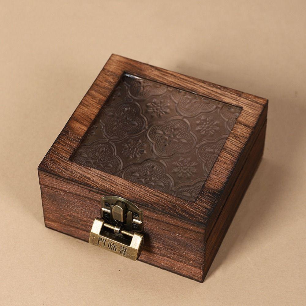 With Lock Wooden Jewelry Storage Box Portable Treasure Decorative Box  Home Decoration