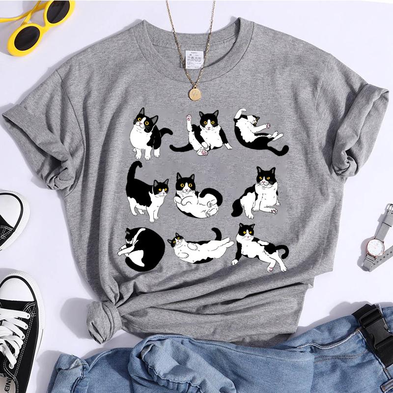 Black Cat T-Shirts Unisex Casual Loose Clothing Oversized Summer Tops Short Sleeve Clothes Black Cat Cartoon Unisex Street Tshirts