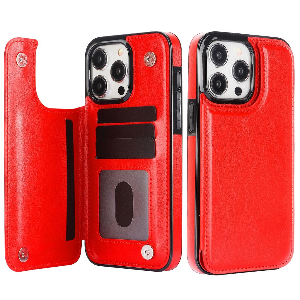 Wallet Double Button With Card Slot Stand Flip Leather Case For iPhone17Air 16e 16 Pro Max 15 Plus 14 13 12 Mini 11