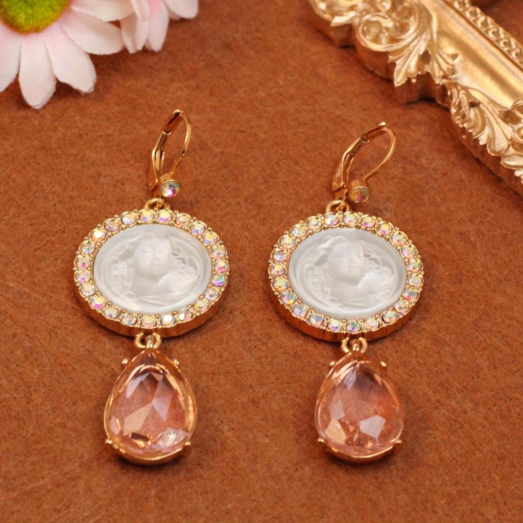 [Pair of Angelic Earrings] Vintage-Inspired Angelic Earrings with Sparkling Rhinestones, Star & Heart Charms - Zinc Alloy, Perfect for Women's Date Ni