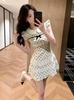 French sweet style doll collar polka dot dress women's new temperament waist thin ruffle edge short skirt