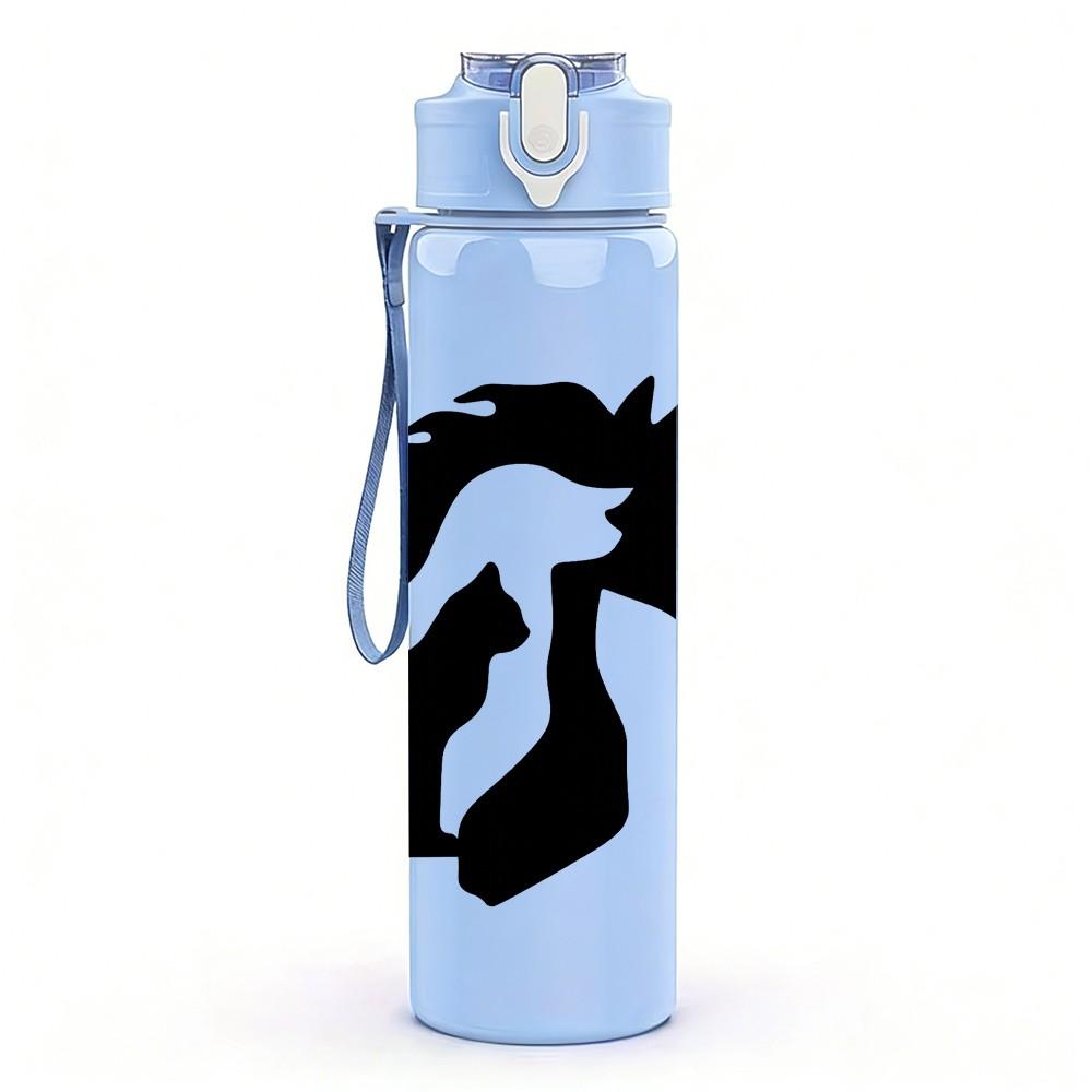 1PC Twin Horse Head Silhouette 750ml Color Plastic Sports Water Bottle Leakproof Flip Straw Lid Suitable for Sports Office Home Use