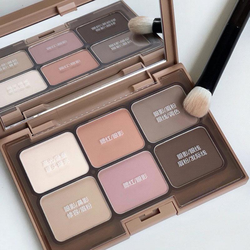 DIKALU Elegant Six-Color All-in-One Eyeshadow, Blush, Contour & Highlighter Palette in Matte Earth Tones