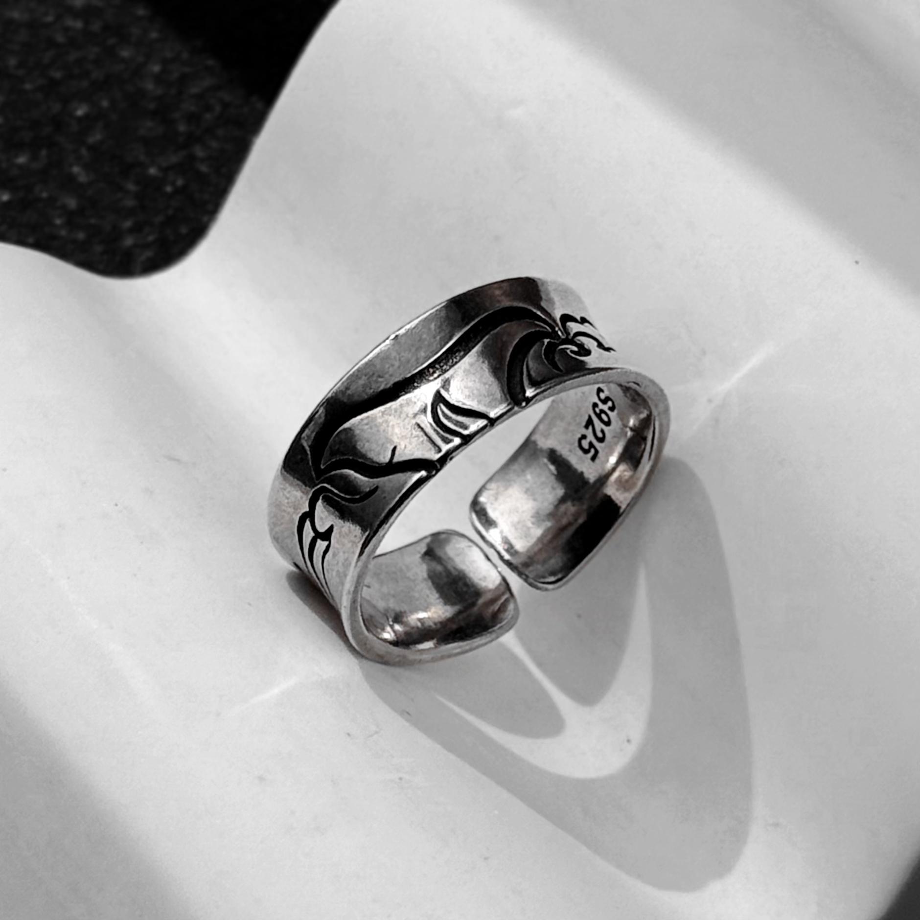 Ретро «Падение кита» Регулируемое Открытое кольцо Для мужчин Посеребленная медь Панк Готика Дерзкие Унисекс Аксессуары Креативный подарок 8-12