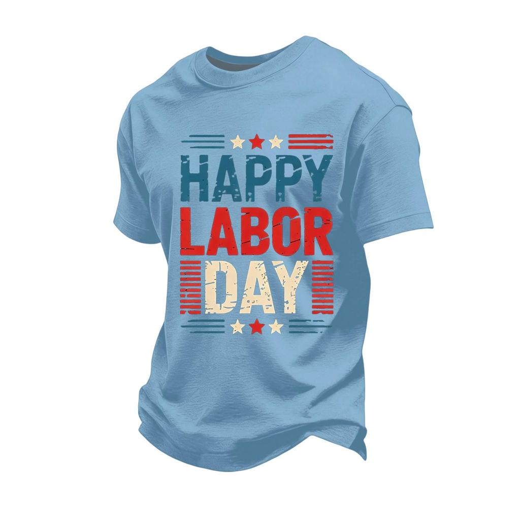 Men's Casual Loose Fit Short Sleeve T-Shirt Labor Day Graphic Print Crew Neck Comfortable Cotton Top