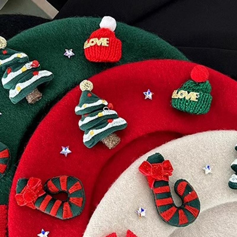Christmas Beret Hat for Women and Girl, Brimless, Soft Warm Painters Hat, Headwear for Festival, Holiday Photoshoots and Seasonal Party Decoration