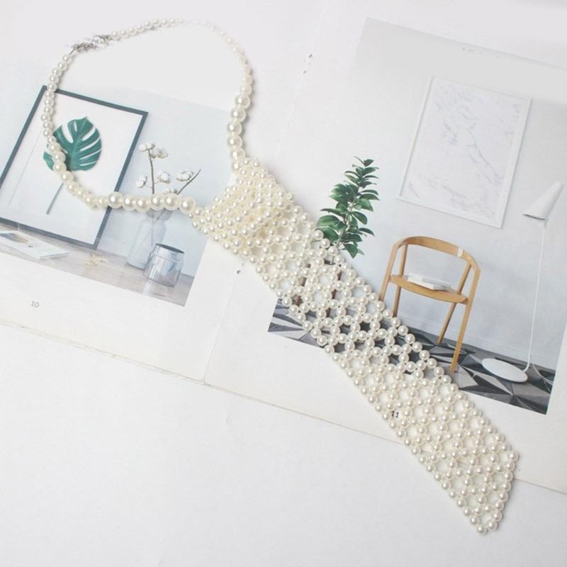 Girls Shirt Pearl Necktie Female Easily Wear Social Gatherings Detachable Pearl Collar Removable Ties Costume Jewellery