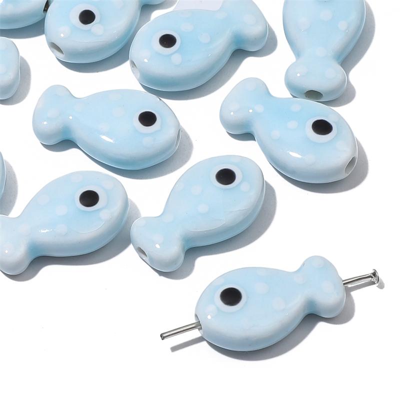 2Pcs Ceramic Beads Hand-painted Polka Dot Double-sided Fish Beads For DIY Bracelets Necklaces Jewelry Making Accessories