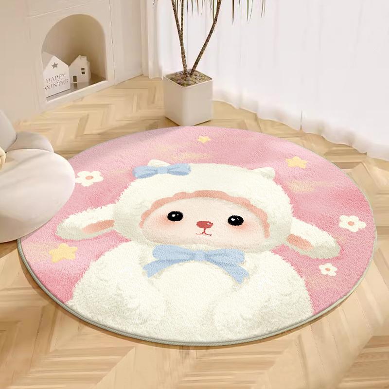 Cartoon Style Bedroom Decor Round Carpet Cute Pink Carpets for Living Room Fluffy Soft Children Floor Mat Thick Plush Lounge Rug