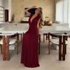 Summer new European and American women's clothing fashion solid color dark V-neck pleated slim-fitting long hip-wrapped dress