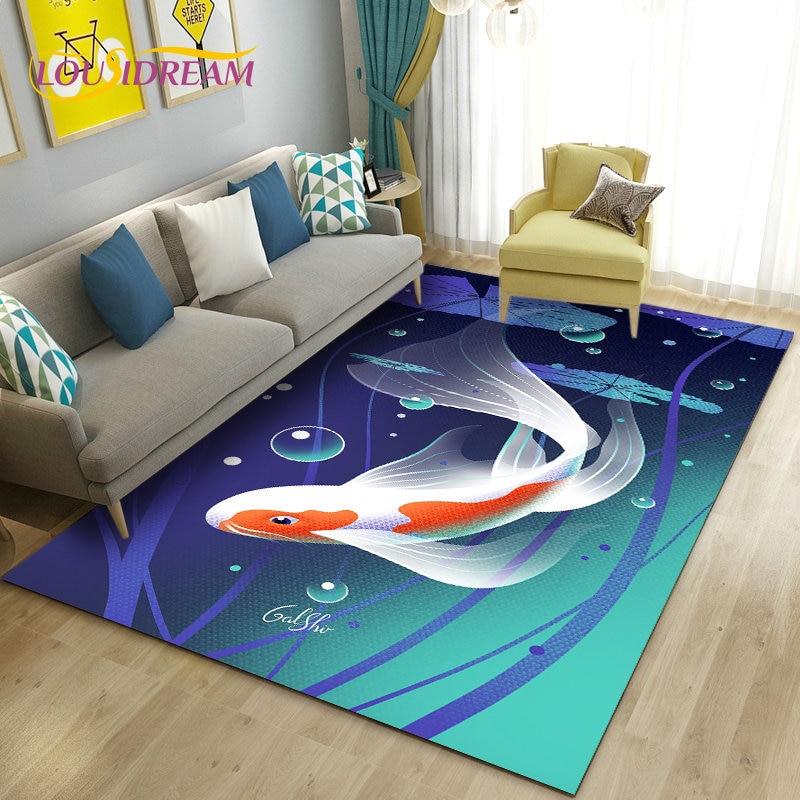 3D Fish Golden Arowana Betta Fish Area Rug,Carpet Rug for Living Room Bedroom Sofa Doormat Decor,Kid Play Non-slip Floor Mat
