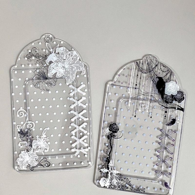 1Pcs Polka Dot Floral Pvc Card Holder 3 Inch Kpop Photocard Idol Card Storage Display Pouch Pendant