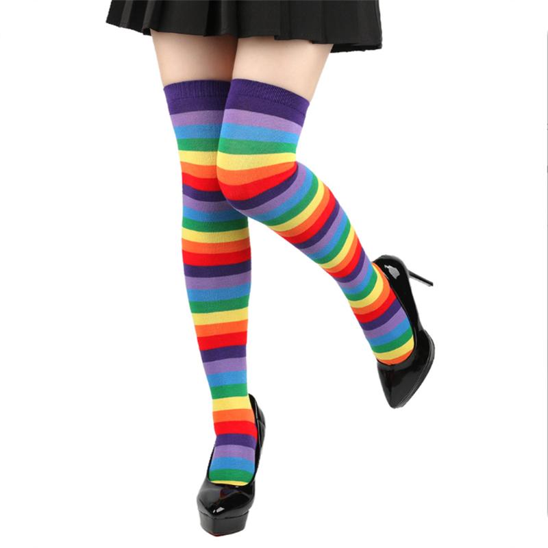 Rainbow Striped Long Tube Socks Over-the-Knee Socks Women Festival Party Costume Accessories Performance Dance Colorful Striped Socks Wholesale