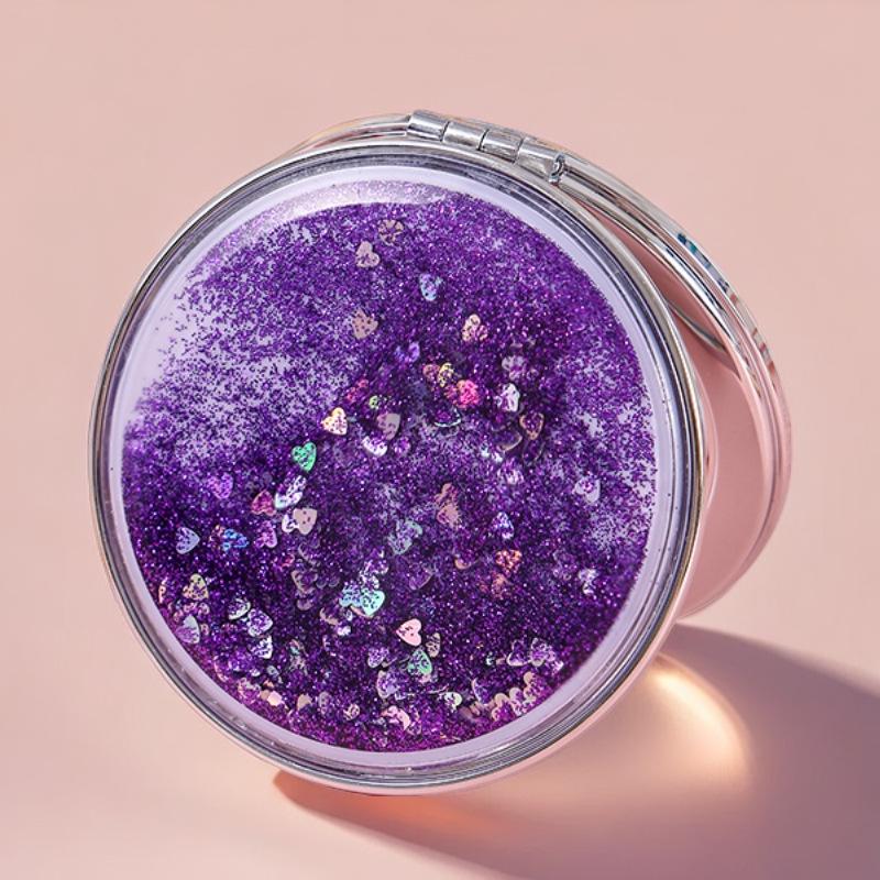 Creative Sand Art Double-Sided Portable Makeup Mirror - Cute Cartoon Design, Perfect Girly Gift