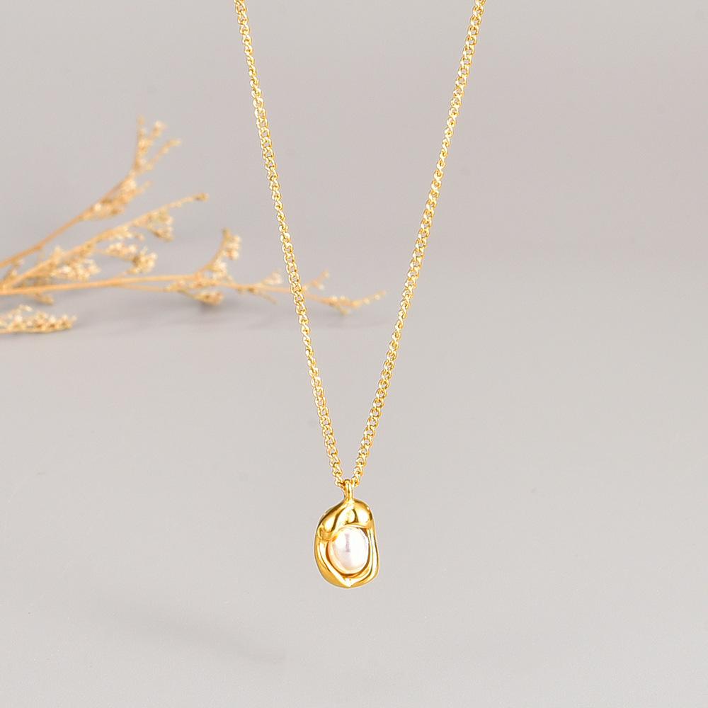 Design light luxury Erbsen Süßwasserperlen Anhänger Halskette kompakt goldene Bohne Schlüsselbein Kette