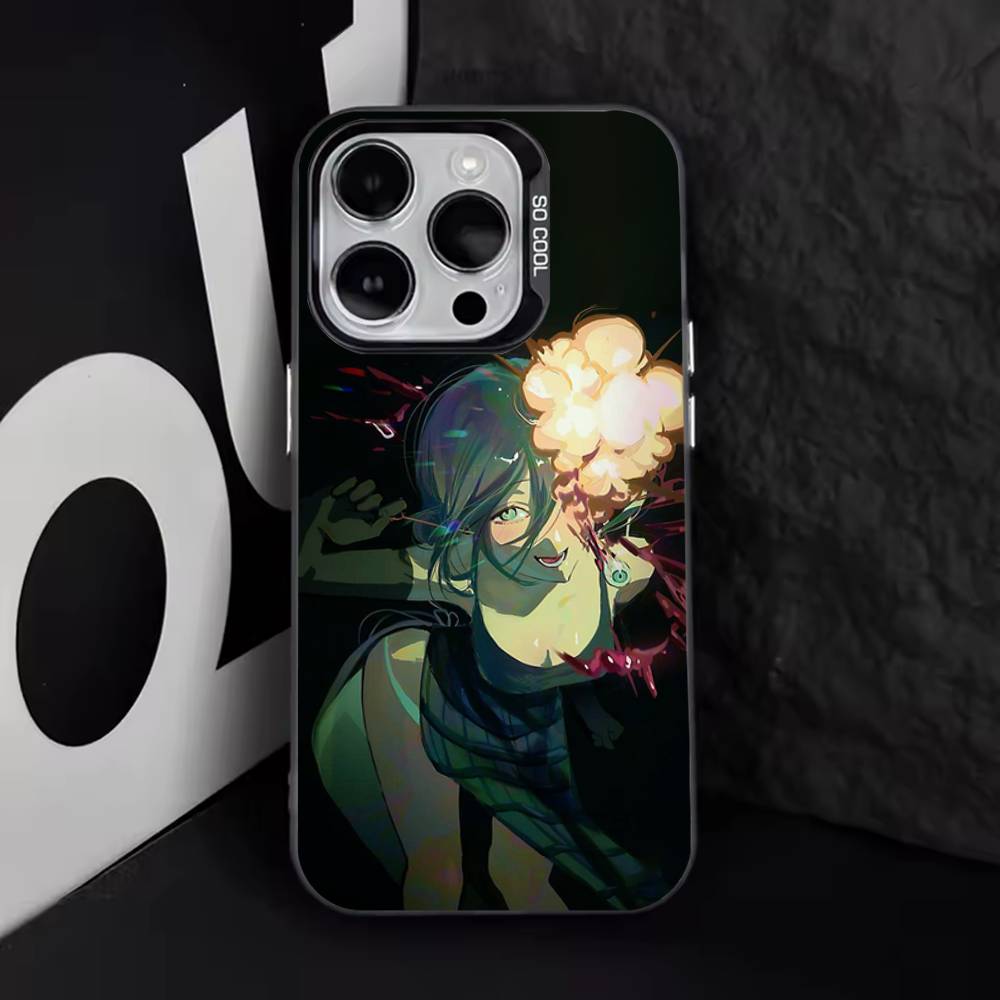 Coque de téléphone C-Chainsaw Man R-Reze Pour iPhone 16,15,14,13,12,11,8,7,Pro,Max,Plus,Mini,XS,SE Anti Chute Noir Mat Rigide