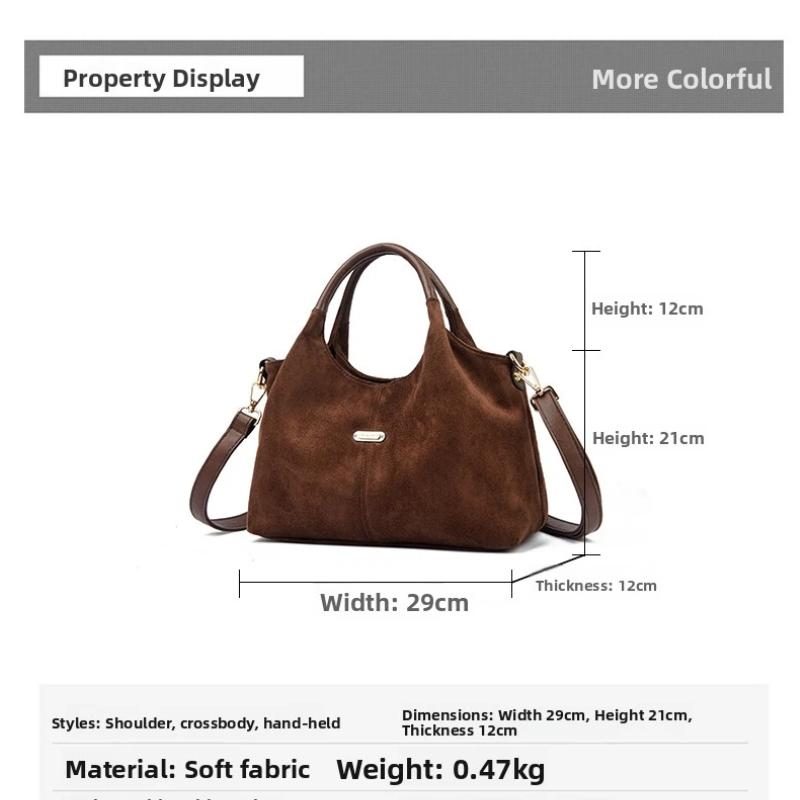 2025 New Large Capacity Suede Frosted Women's Handbag Retro Mom Bag Single Shoulder Crossbag Casual Simple Top-Handle Tote