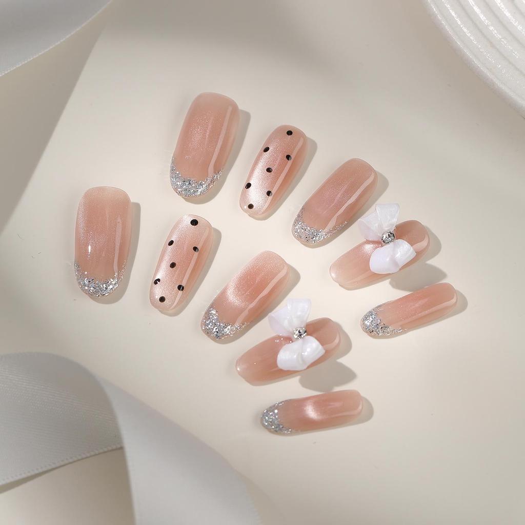 Zhuoshimei Handmade Wearable Bow Nail Patches – Advanced Cat Eye Whitening Manicure