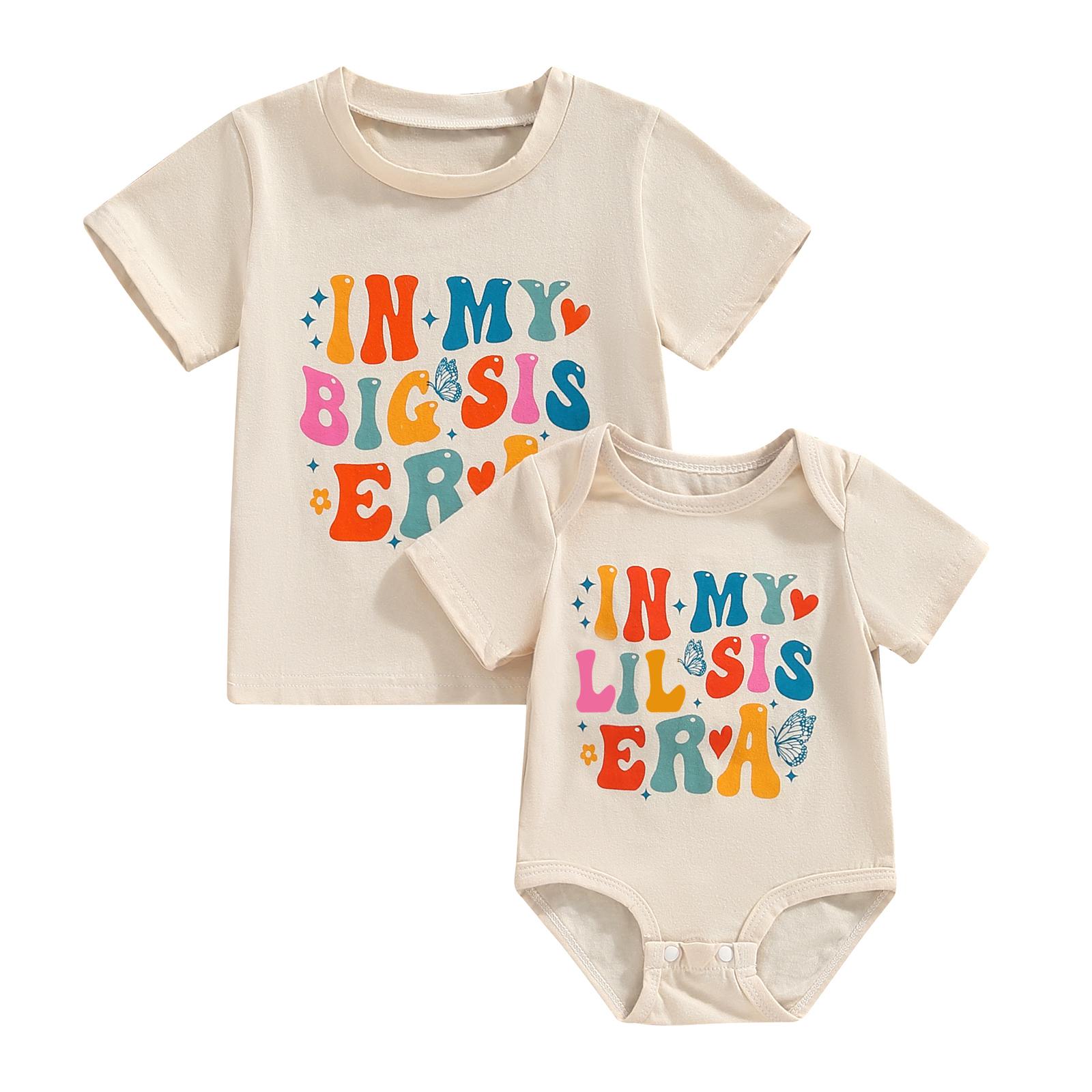 

Подходящие наряды для старшей сестры и младшей сестры, летняя одежда для девочек с буквенным принтом, комбинезон с короткими рукавами/футболки 2-3 Years