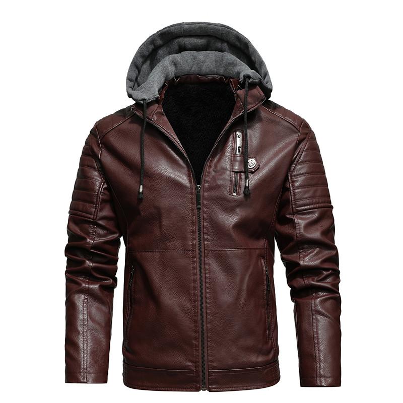 Winter Men's Thicken Fleece Lined PU Leather Jacket Motorcycle Casual Warm Biker Riding Coat Waterproof Windproof Outerwear For Cold Weather