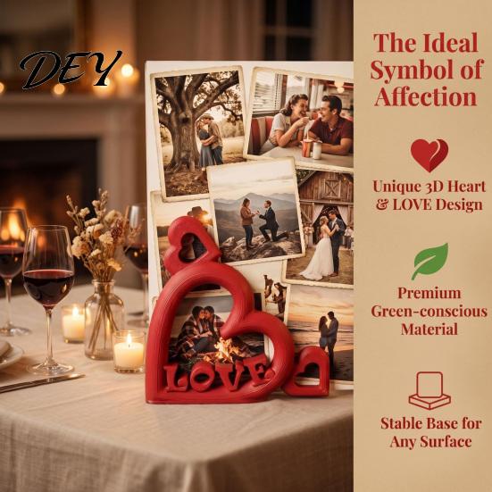 Valentine Day Gift for Couples Heart Photo Stand with Embossed LOVE Letters, 3D Printed Vertical Slot Wedding Sign In Table Decoration Picture Holder,