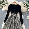 French Style Velour Luxury Dress V Neck Long Sleeve Sashes Splice Jacquard Autumn Women Floral Print  Party Maxi Dress