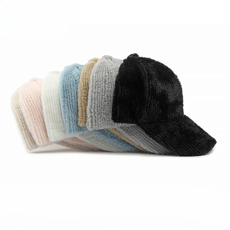 Women's Fluffy Plush Baseball Cap Winter Warm Faux Fur Peaked Hat Cute Solid Color Hard Top Teddy Fleece Cap