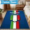 Custom Name Italian Football Crest Rug Game Carpet, Floor Mat for Bedroom Living Room Entryway Rug, Home Decor Idea Gift for Christmas birthday