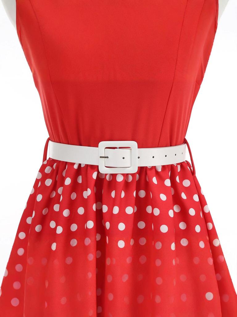 Elegante Vestito Natale Hepburn Retrò a Pois con Elastico in Vita