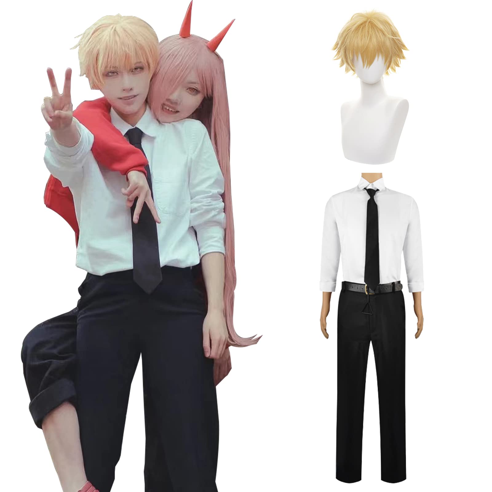 Denji Cosplay Costume with Immortal Adult School Festival Stage Outfit Wig [Kamihei Ryohin] Wig, Body, Size, Cosplay, Costume, (Denji Included, M)
