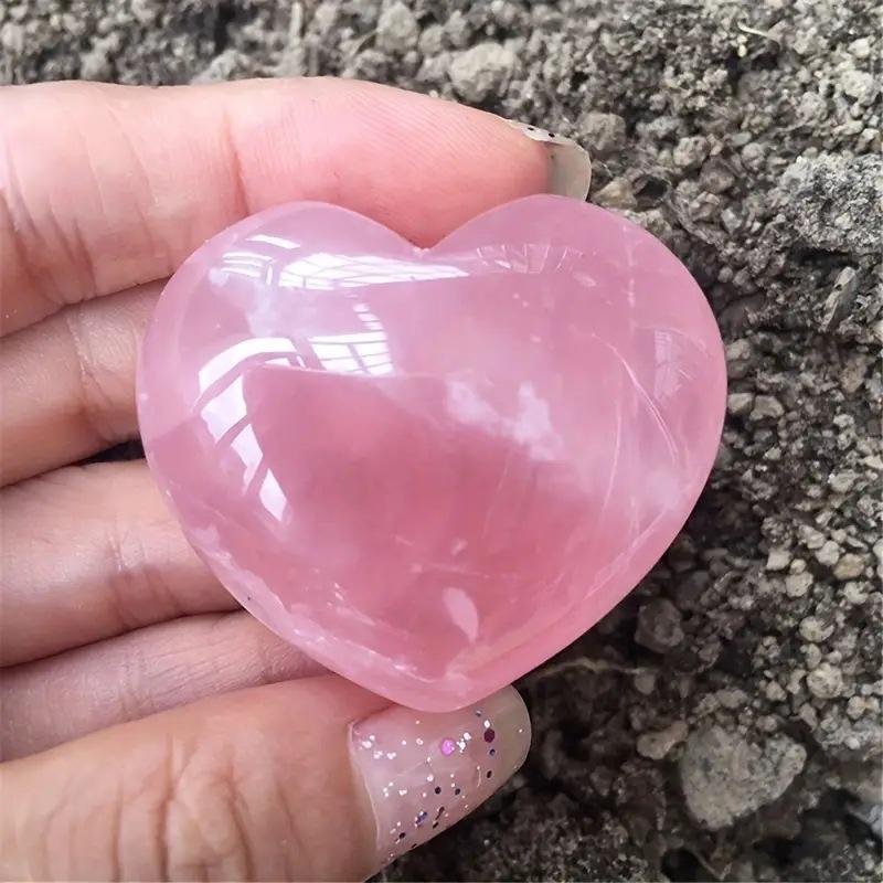 Natural Pink Crystal Love Ornament, Pink Crystal Rose Hibiscus Stone, Heart Shaped Peach Heart Pendant, Crystal Crafts