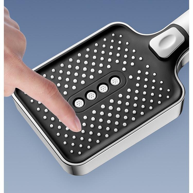 Square Button Three-Function Booster Handheld Shower Spray Head Strong Pressure Household Bath Hand Shower Head