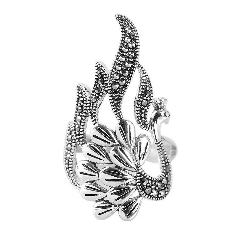 Vintage Hollowed-Out Copper Color Peacock Open Ring For Women Bohemian Unique Design Personalization Charming Jewelry Party Gift