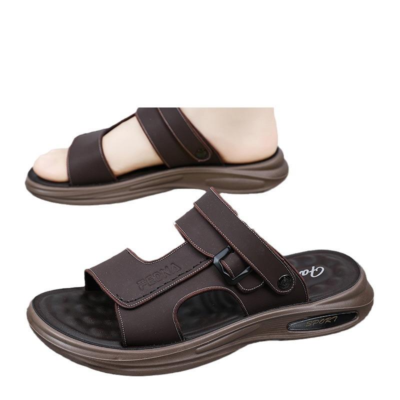 Sandals Men's Summer Wear Non-slip and Deodorant Dad Driving Leather Soft-soled Outdoor Sports Wading Beach Slippers