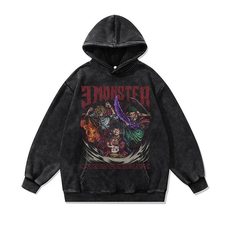 American Retro Skull Print Hoodie Jacket Autumn And Winter Heavy Washed Old Hooded Sweater Men And Women