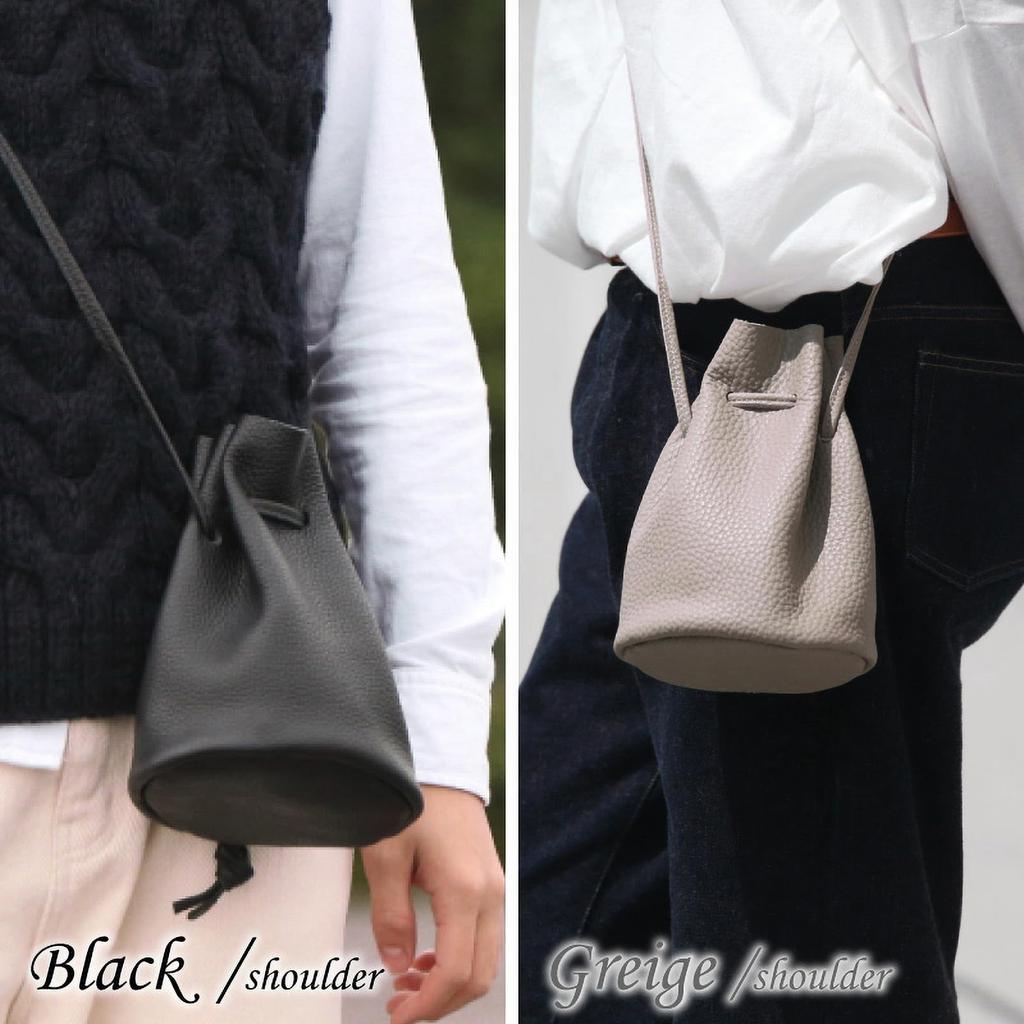 2WAY Shoulder Drawstring Crossbody for Genuine Himeji [artigianoworks] Bag, Handbag, Bag, Bag, Women, Stylish, Lightweight, Leather, Leather, Beige,