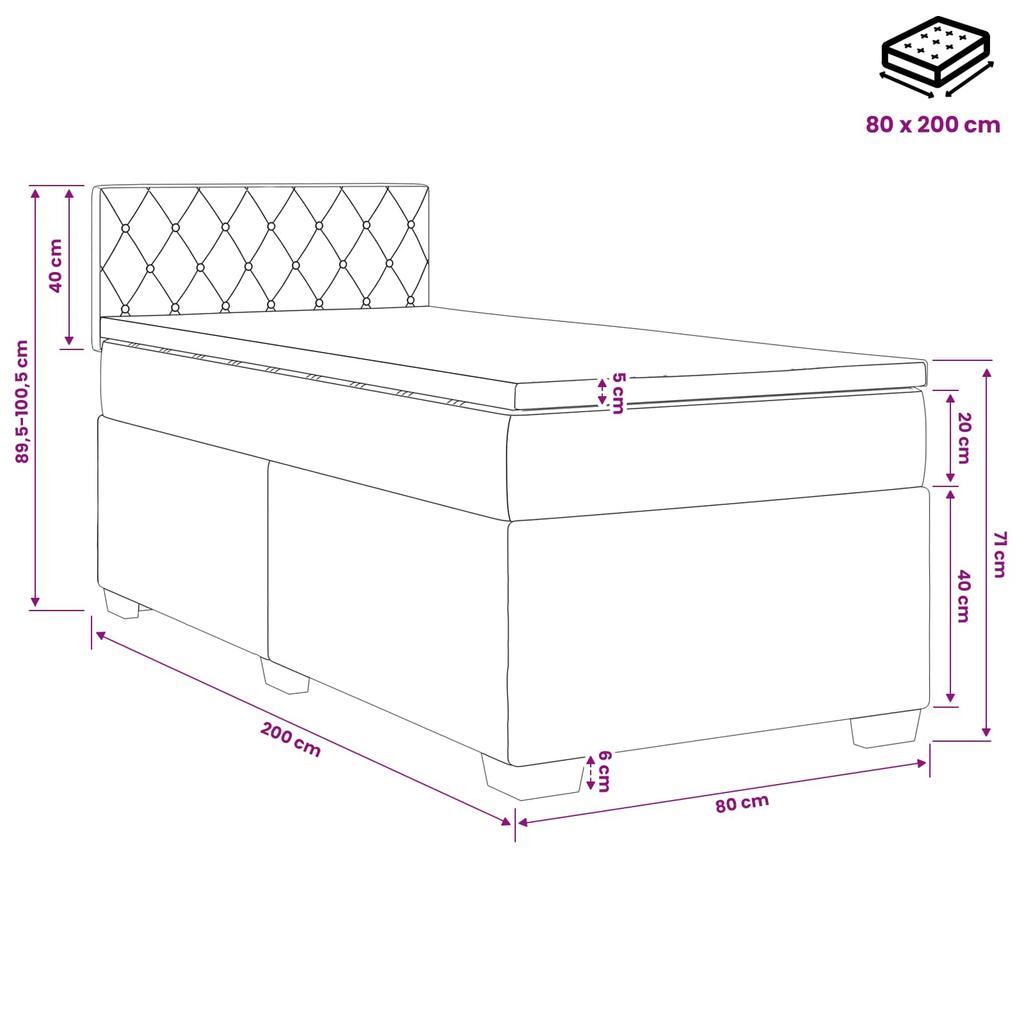 Box Spring Bed with Mattress Dark Blue 80 X 200 Cm Velvet